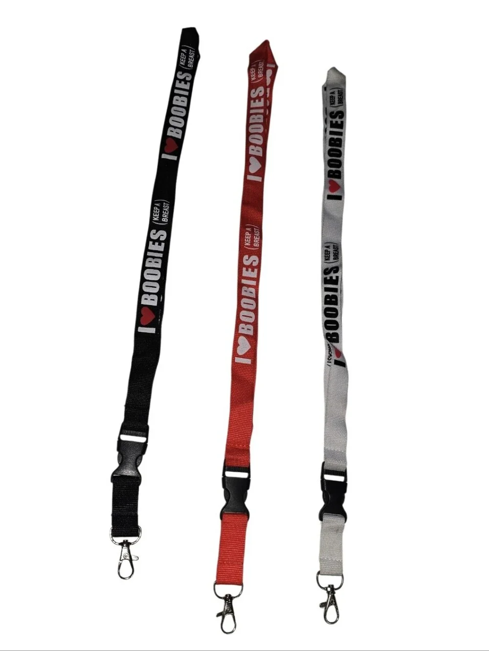 #10  I ♥ Boobies Lanyard Key & Card Holder - Black, Red, Gray